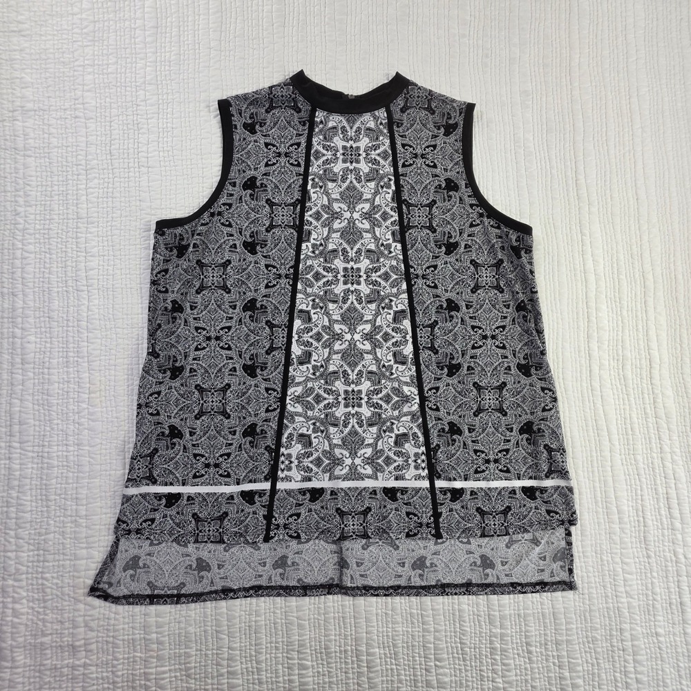 Cato Black White Paisley Sleeveless Blouse High Neck Mock Zip Back Top 18/20W